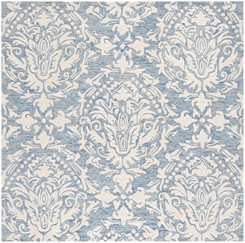 SAFAVIEH Blossom Collection Area Rug - 6' Square, Blue & Ivory, Handmade Wool, Ideal for High Traffic Areas in Living Room, Bedroom (BLM107B) - Image 3