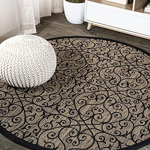JONATHAN Y Vintage Filigree Indoor Outdoor Round Area Rug 5 Ft Black/Khaki, Madrid Textured Weave for Backyard, Patio, Porch, Easy-Cleaning, High Traffic, Pet-Friendly, Non-Shedding (SMB107A-5R) by JONATHANY
