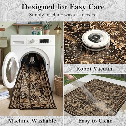Arenarug Paisley Waterproof Outdoor Rug 6x9, UV Resistant, Taupe - Image 5