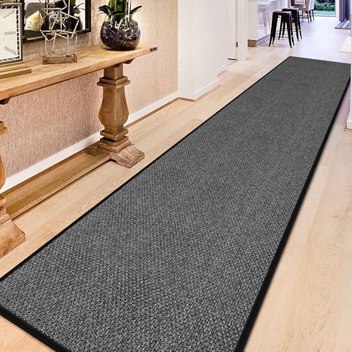 GOYLSER 15ft Jute Hallway Runner Rug Non Slip Washable, Rubber Backed Absorbent Laundry Rugs Laundry Room Runner, Black Long Entry Runner - Image 3