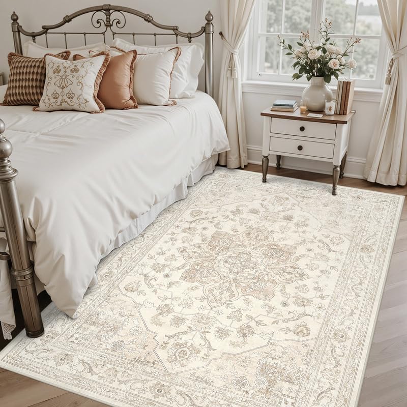 3x5 Area Rugs Living Room: Bedroom Washable Carpet Beige White - Image 2