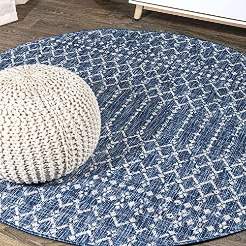 JONATHAN Y Moroccan Geometric Indoor Outdoor Round Area Rug 7 Ft Navy/Light Gray, Ourika Textured Weave for Backyard, Patio, Porch, Easy-Cleaning, High Traffic, Pet-Friendly, Non-Shedding SMB108B-7R by JONATHANY