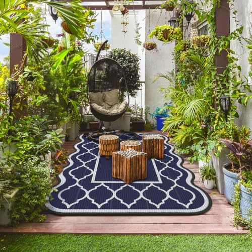 GENIMO Outdoor Rug, Waterproof Plastic Rugs for Patio, 6'x9' Blue Lvory - Image 5