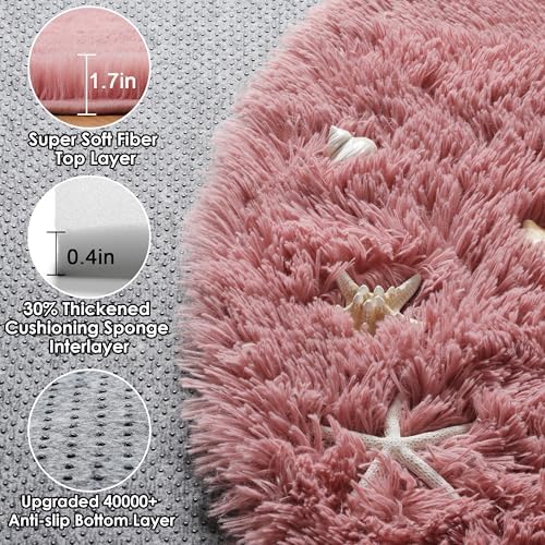 ONASAR Blush Round Rugs 6ft for Living Room Bedroom, Fluffy Circle Area Rug for Kids Girls Boys Teen, Soft Plush Shaggy Carpet for Nursery Dorm Classroom Playroom Home Decor Aesthetic - Image 2