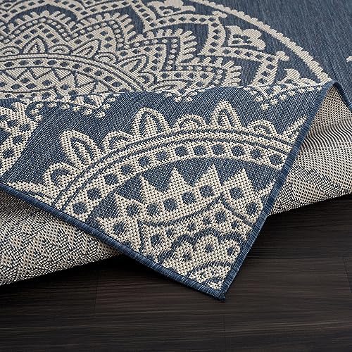 CAMILSON Outdoor Rug 6x9 Modern Area Rugs for Indoor and Outdoor Patios and Porches - Waterproof, Washable, Non-Shedding, Easy-to-Clean Outside Carpet (6 x 9, Medallion - Blue/White) - Image 4