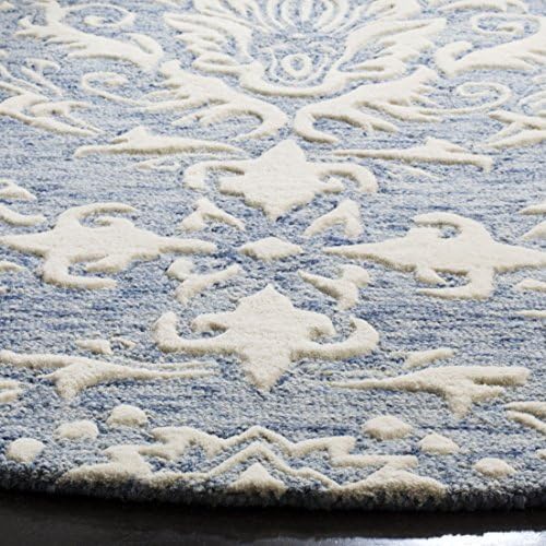 SAFAVIEH Blossom Collection 6' Round Blue/Ivory BLM107B Handmade Premium Wool Area Rug - Image 4