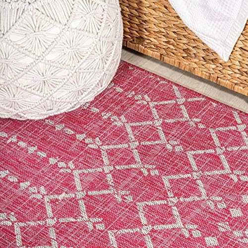 JONATHAN Y Moroccan Geometric Indoor Outdoor Square Area Rug 5X5 Fuchsia/Light Gray, Ourika Textured Weave for Backyard, Patio, Porch, Easy-Cleaning, Pet-Friendly, Non-Shedding (SMB108Q-5SQ) - Image 5