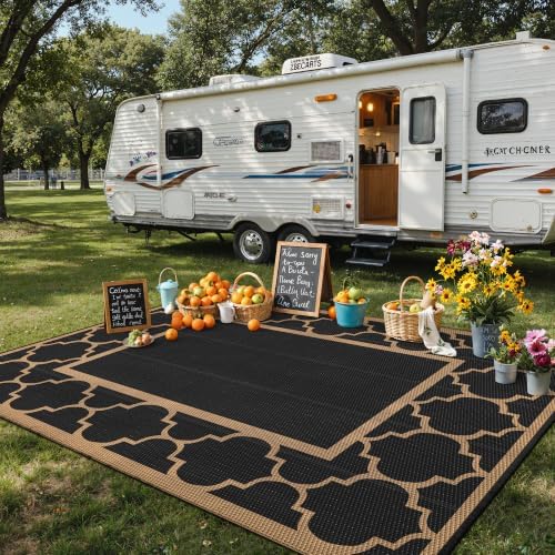 GENIMO Outdoor Rug, Waterproof Plastic Rugs for Patio, 8'x10' Black Brown - Image 3