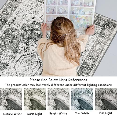 Moynesa Ultra-Thin Washable Area Rug - 5x7 Large Gray Rug for Living Room Vintage Rugs for Bedroom, Non Slip Non Shedding Pet Friendly Dining Room Mat Carpet for Department Office Kitchen - Image 5