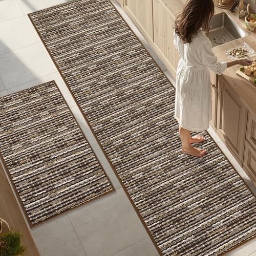 BSICPRO Kitchen Rugs Sets of 2, Non Slip Kitchen Mats for Floor, Brown by BSICPRO