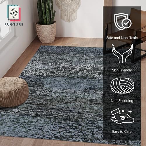 RUGSURE Washable Area Rug - 1/6 Thick - Stain & Water Resistant Non-Slip - Resistant Rug for Living Room, Bedroom, Nursery, Pet & Child Friendly, Vintage Charm Area Rugs (Darkgrey+Bule, 8' x 10') - Image 2