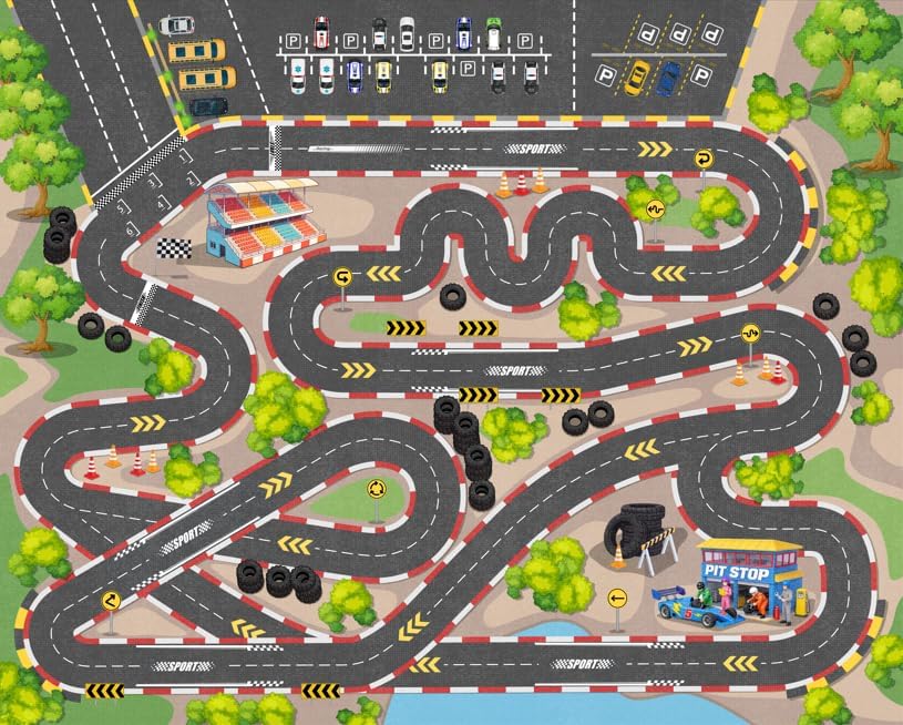 Kids Car Road Play Rug, 8x10 ft Race Track Rug Play Mat - Image 7