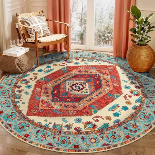SERISSA 6ft Washable Non Slip Round Boho Area Rug for Bedroom，Orange by SERISSAHomeDecorCollection
