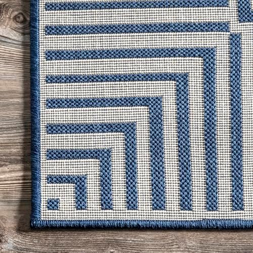 nuLOOM Asha Navy Bordered Power Loomed Indoor/Outdoor Runner Rug, 2' x 6' - Image 5
