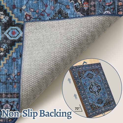 Tangsoo Blue 5x7 Washable Area Rugs for Living Room, Oriental Non Slip Rug - Image 5