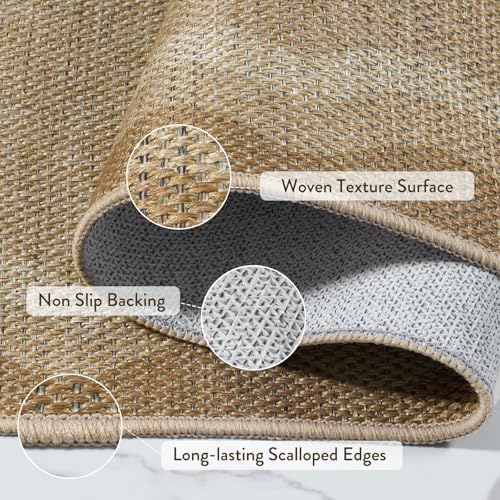 LIVEBOX Scalloped Washable 8x10 Outdoor Rug, Easy Jute Tan Rug for Living Room Bedroom, Indoor Geometric Farmhouse Non Slip Rugs Dining Room Mat Modern Carpet Area Rug for Patio Home Office Decor - Image 5