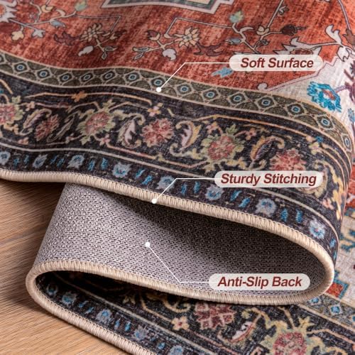 Tangsoo Oriental 3x5 Washable Area Rugs, Terracotta Non Slip Accent Rug - Image 6