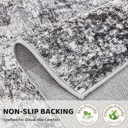 DMOYEST Washable Runner Rug for Hallway: 3x12 Neutral Modern Abstract Low Pile Area Rug with Non-Slip Backing - Carpet for Bedroom Kitchen Laundry Entryway Bathroom Indoor - Grey - Image 5