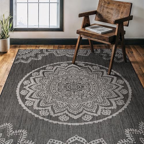 CAMILSON Outdoor Rug 5x7 Modern Area Rugs for Indoor and Outdoor Patios and Porches - Waterproof Washable Non-Shedding Easy-to-Clean Outside Carpet (5 x 7, Medallion - Dark Grey/Light Grey) by CAMILSONIndoorOutdoorAreaRugs