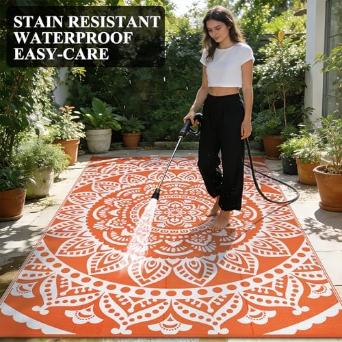 Bsmathom Waterproof Outdoor Rug 9x12ft Orange - Image 5