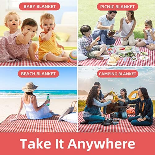 ZAZE Picnic Blanket Extra Large Waterproof, 80''x80''Checkered Picnic Blankets Beach, Outdoor, Camping on Grass Accessories Couple Ideas Wedding Registry Gifts (Red and White) - Image 6
