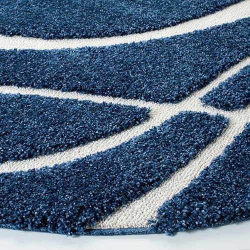 SAFAVIEH Florida Shag Collection Area Rug - 5' Round, Navy & Ivory, Non-Shedding & Easy Cleaning, Plush Thick Pile, Ideal for Living Room, Bedroom, Dining Space (SG471-6512) - Image 5