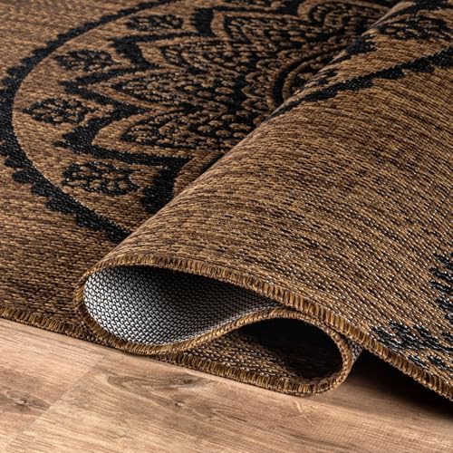 CAMILSON Outdoor Rug 5x7 Modern Area Rugs for Indoor and Outdoor Patios and Porches - Waterproof Washable Non-Shedding Easy-to-Clean Outside Carpet (5 x 7 Medallion - Gold/Black) - Image 4