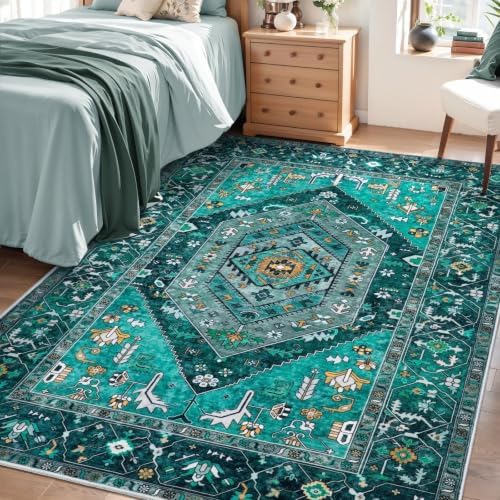 SERISSA 3x5 Washable Non Slip Boho Area Rug for Bedroom，Teal by SERISSAHomeDecorCollection