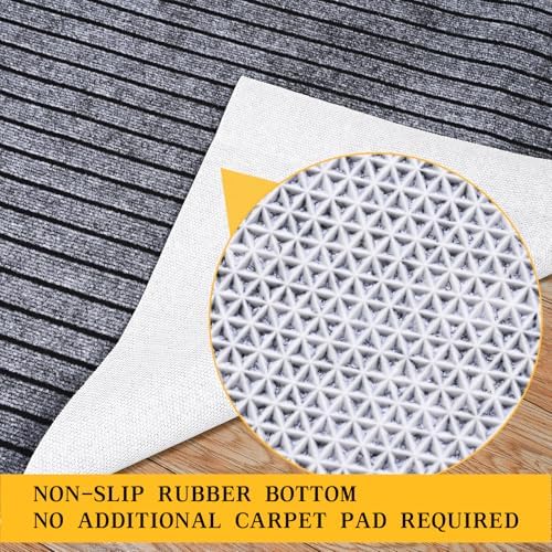 2x6 ft Outdoor Runner Rug, Non-Slip Indoor Outdoor Carpet Runner with TPR Backing, Waterproof Mat for Hallway, Kitchen, Patio, Garage, Deck, Entryway, Grey Wide Stripes - Image 5