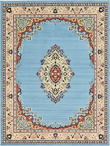 Unique Loom Reza Collection Traditional Persian Style Area Rug, Rectangular 9' 10" x 13' 1", Light Blue/Ivory - Image 4
