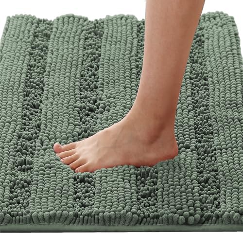 H.VERSAILTEX Bath Rugs for Bathroom Non Slip Bath Mats Extra Thick Chenille Striped Rug 20" x 32" Absorbent Non Skid Fluffy Soft Shaggy Washable Dry Fast Plush Mat for Indoor, Bath Room - Green Bay by HVERSAILTEX