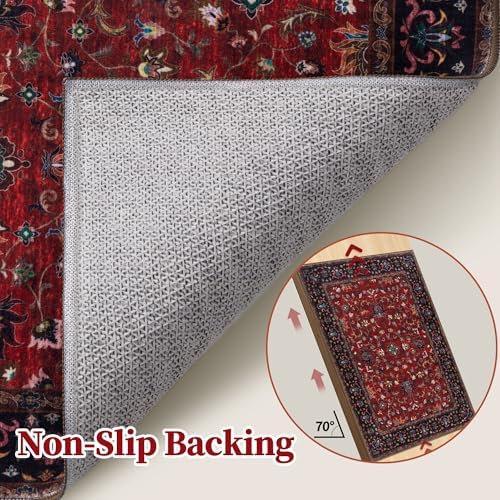 Tangsoo Red 6x9 Washable Area Rugs for Living Room, Vintage Non Slip Rug - Image 2