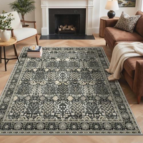 Bavni 8x10 Washable Area Rug Non Slip for Living Room, Black by BAVNI