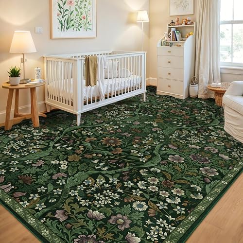 Floral Area Rug 5x8 Botanical Washable Carpet for Living Room - Image 4