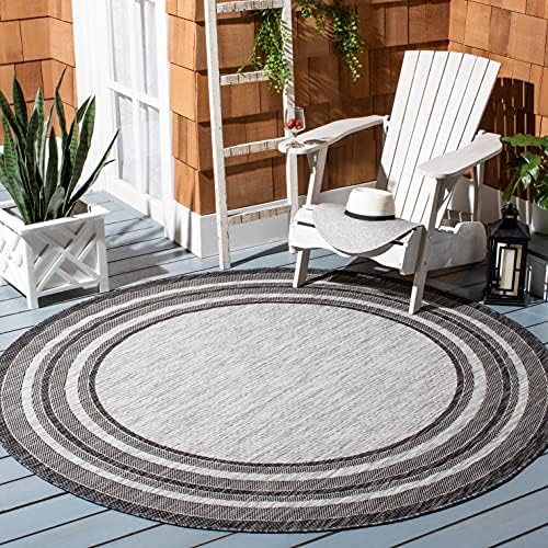 SAFAVIEH Courtyard Outdoor Round Rug 4', Light Grey & Black CY8475-37612 by Unknown