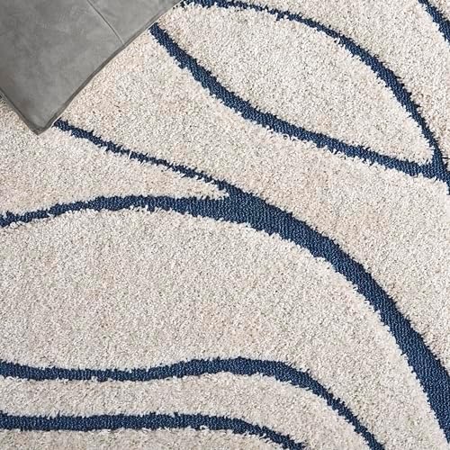 SAFAVIEH Florida Shag Rug 9'x12', Soft Plush Modern Cream & Blue SG471-1165 - Image 4