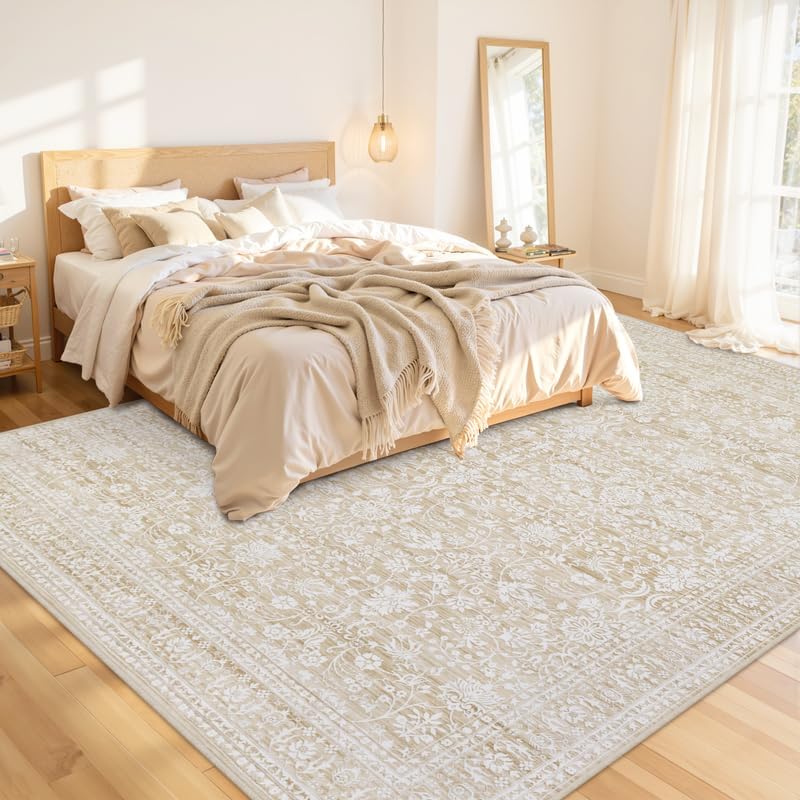 10x12 Area Rugs Living Room: Bedroom Washable Carpet Natural Beige - Image 2