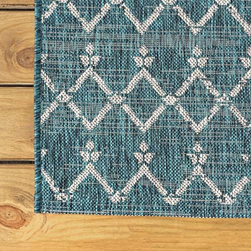 JONATHAN Y Moroccan Geometric Indoor Outdoor Square Area Rug 8X8 Teal/Gray, Ourika Textured Weave for Backyard, Patio, Porch, Easy-Cleaning, High Traffic, Pet-Friendly, Non-Shedding (SMB108C-8SQ) - Image 6