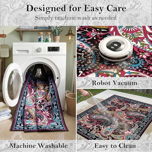 Arenarug Paisley Waterproof Outdoor Rug 8x10, UV Resistant, Magenta‌ - Image 5