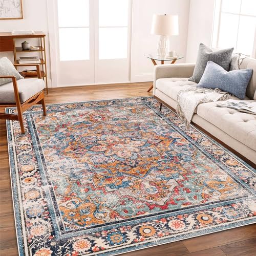 CHAMPLANT 6'x9' Washable Vintage Area Rug Boho Chic Medallion Distressed Design Non-Shedding Easy Care Ideal for High Traffic Areas in Living Room Bedroom Kitchen Office Large Carpet by CHAMPLANT
