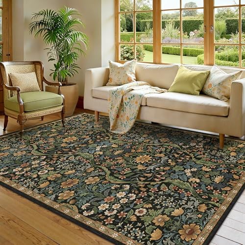 Floral Area Rug 5x8 Washable Botanical Carpet for Living Room - Image 2