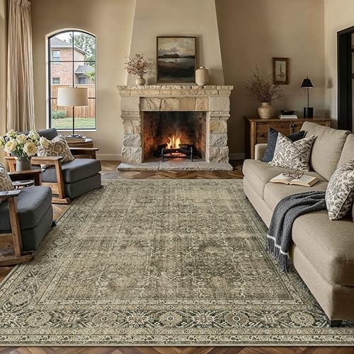 PureCozy Light Brown Area Rug 6x9 Vintage Traditional Distressed by PureCozy