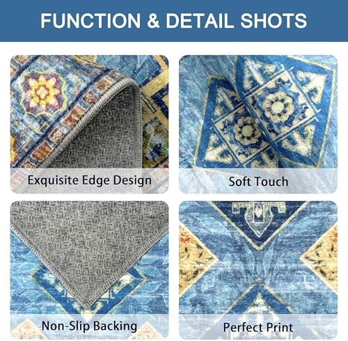 Kitchen Rugs Sets of 3 Non Slip Washable Kitchen Mats for Floor, Light Blue - Image 5