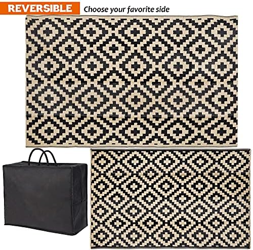 SAND MINE Waterproof Outdoor Rug 5x8 ft, Plastic Reversible Rug, Modern Area Rug, Large Floor Mat for Outdoors, RV, Patio, Backyard, Deck, Picnic, Beach, Camping, Black & Beige (Pack of 2) - Image 4
