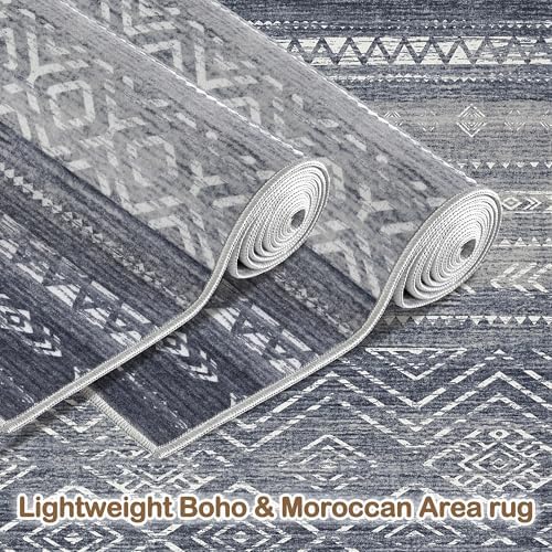 Tortania Area Rug Living Room Rugs- 6x9 Washable Large Soft Neutral Boho Moroccan Bohemian Farmhouse Rug Indoor Floor Carpet for Bedroom Under Dining Table Home Office Decor - Blue Gray - Image 5