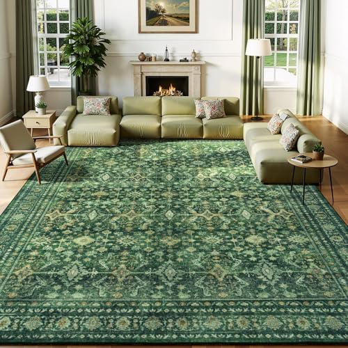 Lessymo Washable Area Rugs 9x12 for Living Room,Soft Non Slip Carpet Green by Lessymo