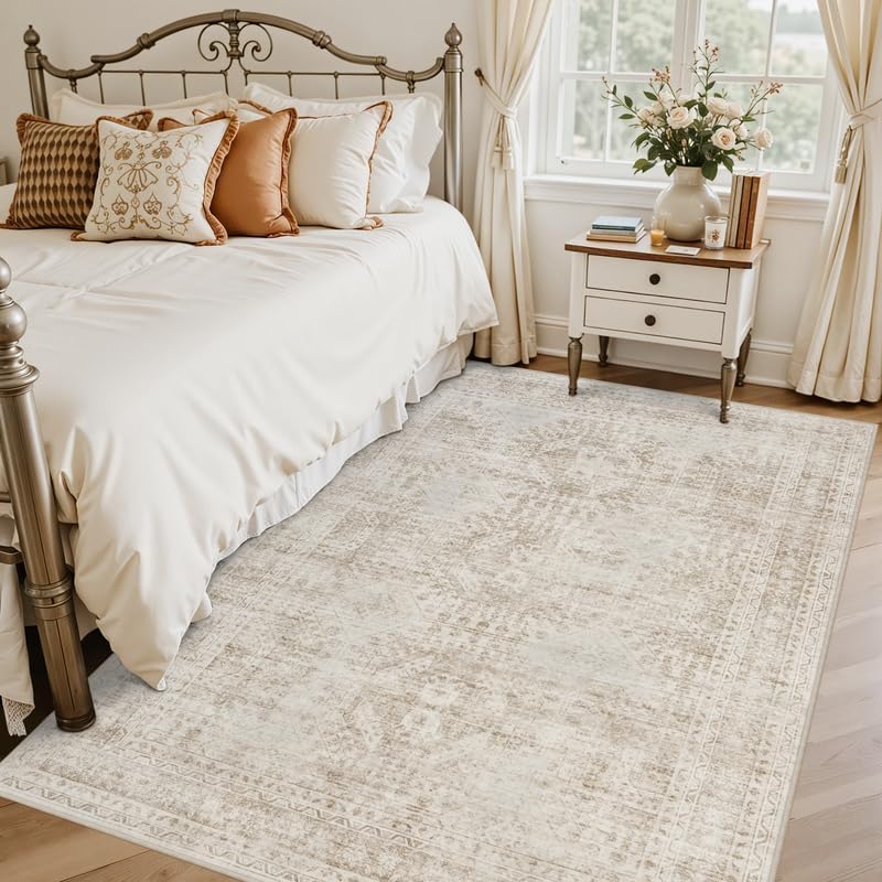 4x6 Area Rugs Living Room: Bedroom Neutral Washable Carpet Brown - Image 2