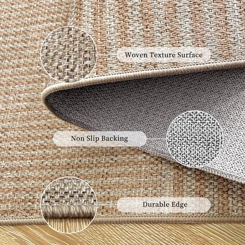 Non-Slip Jute Rug for Entryway: 3x5 Outdoor Mat - Beige Stripes - Image 3