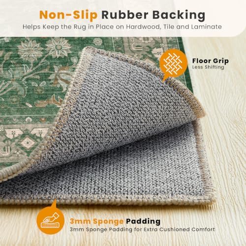 SameBed 5x7 Area Rug Living Room, Vintage Washable Carpet Green - Image 6