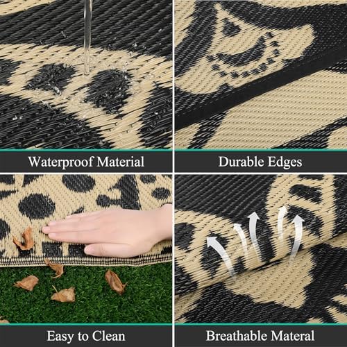 Bsmathom Waterproof Outdoor Rug 6'x9' Reversible Boho Plastic Straw Patio Deck Camping Rugs, Indoor Outdoor Portable RV Mat Clearance Carpet for Outside, Porch, Balcony, Backyard, Beach, Pool,Black - Image 4